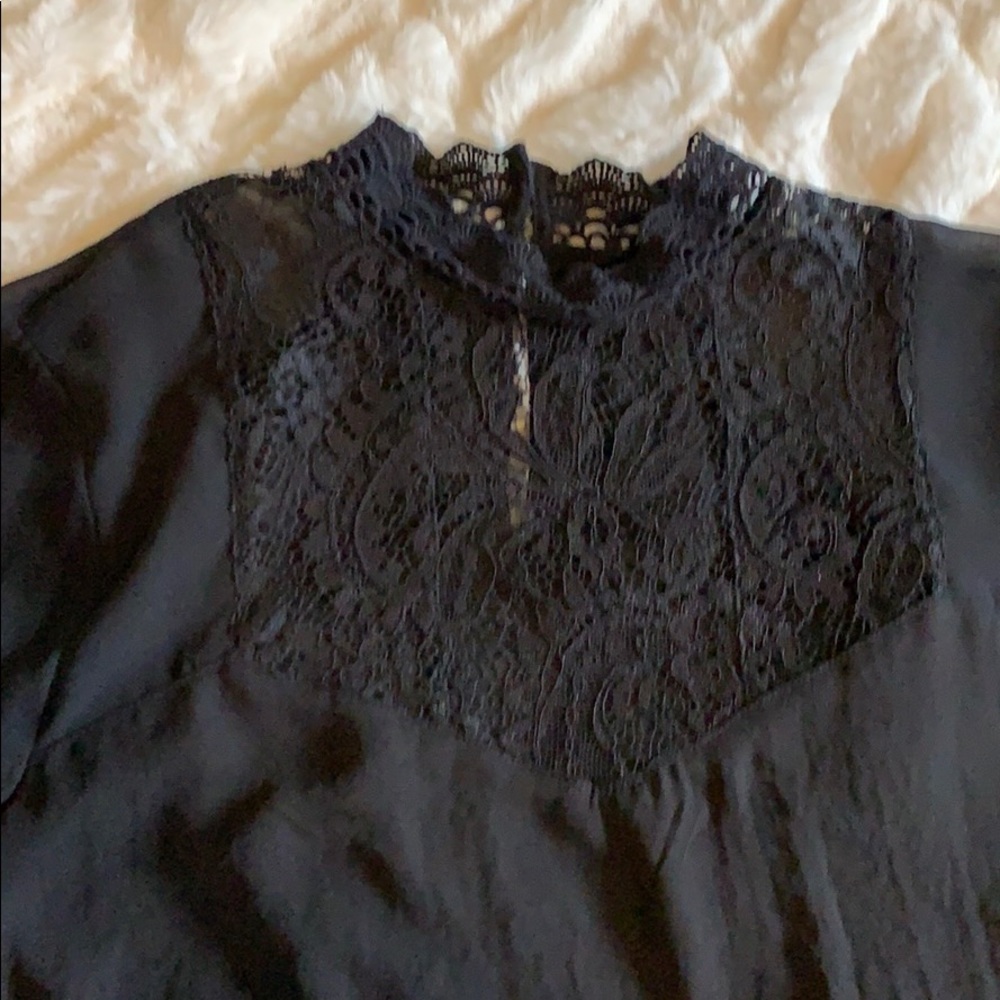 Black long sleeve Express top with lace detail
